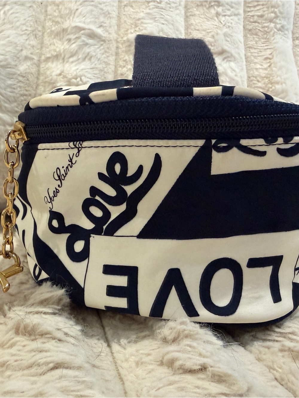 Yves Saint Laurent Navy & White 'Love' Graphic Vanity Pouch